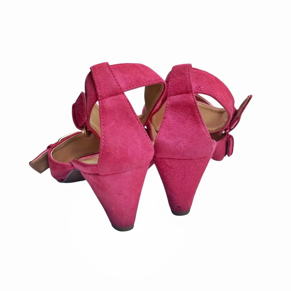 J.Crew Vintage Y2K Fuchsia Suede Made in Italy Ankle Strap Cone Heel Sandals